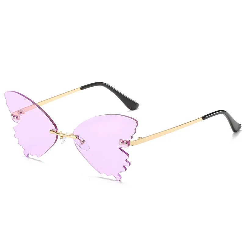 Butterfly rimless sunglasses in vintage style with UV400 protection and plastic metal frame