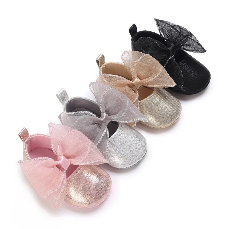 Baby toddler princess shoes with soft sole, Velcro fastening, artificial PU upper, in black, gold, silver or pink