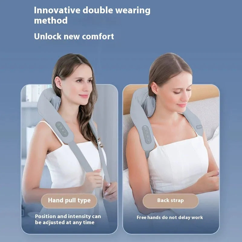 Grey elastic fabric multifunctional neck back waist massager with USB cable