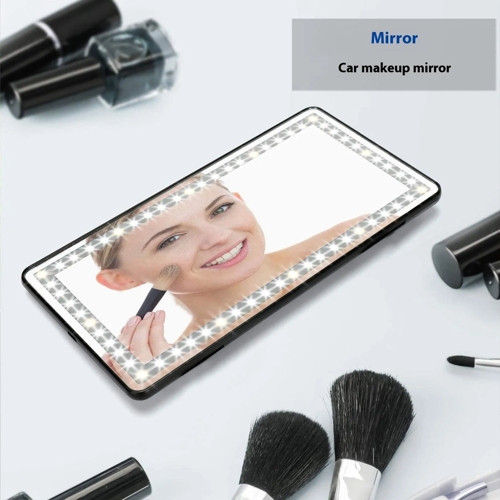 Automotive sun louver mirror with LED touch lamp on car co-driving sun visor, 260 x 135 x 9 mm, black light bar option