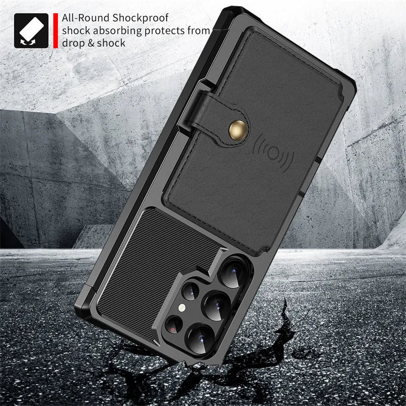 Card-inserting car protective cover for Samsung S23 phone case drop-resistant TPU PC back cover in black