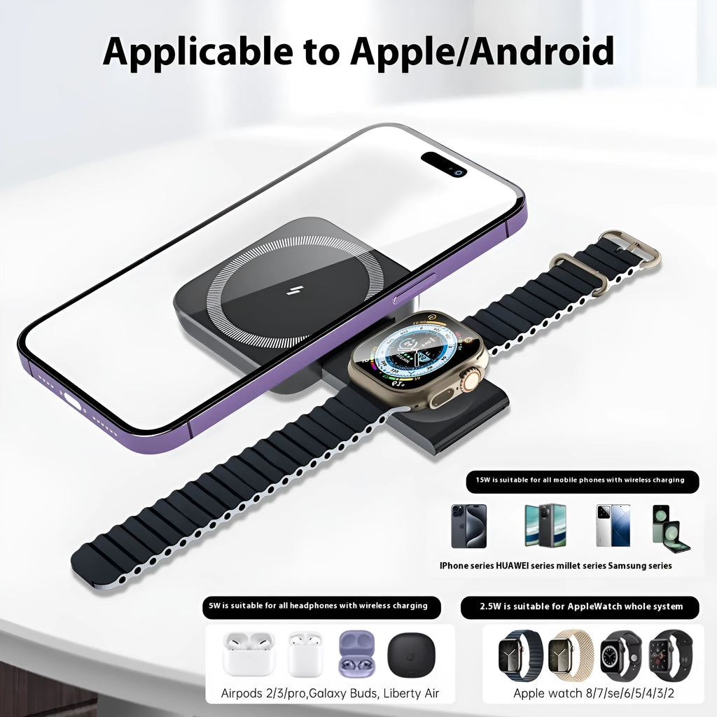 Three-in-one wireless charger with black plastic ABS PC body for watch earphone and mobile phone