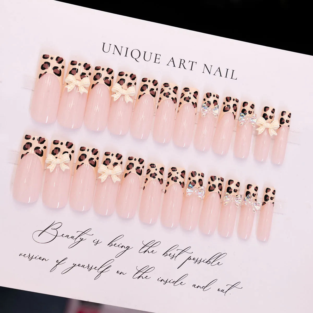 Leopard print butterfly nail art decals set with plastic pieces for manicure decoration