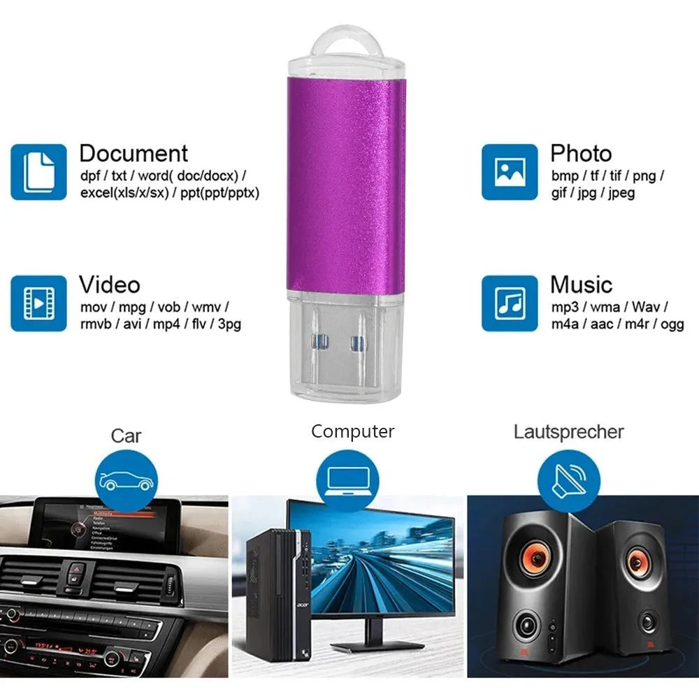 Metal USB flash drive 60x18x8mm USB 2.0 in black, white, sky blue, red, light green, gold, or dark pink