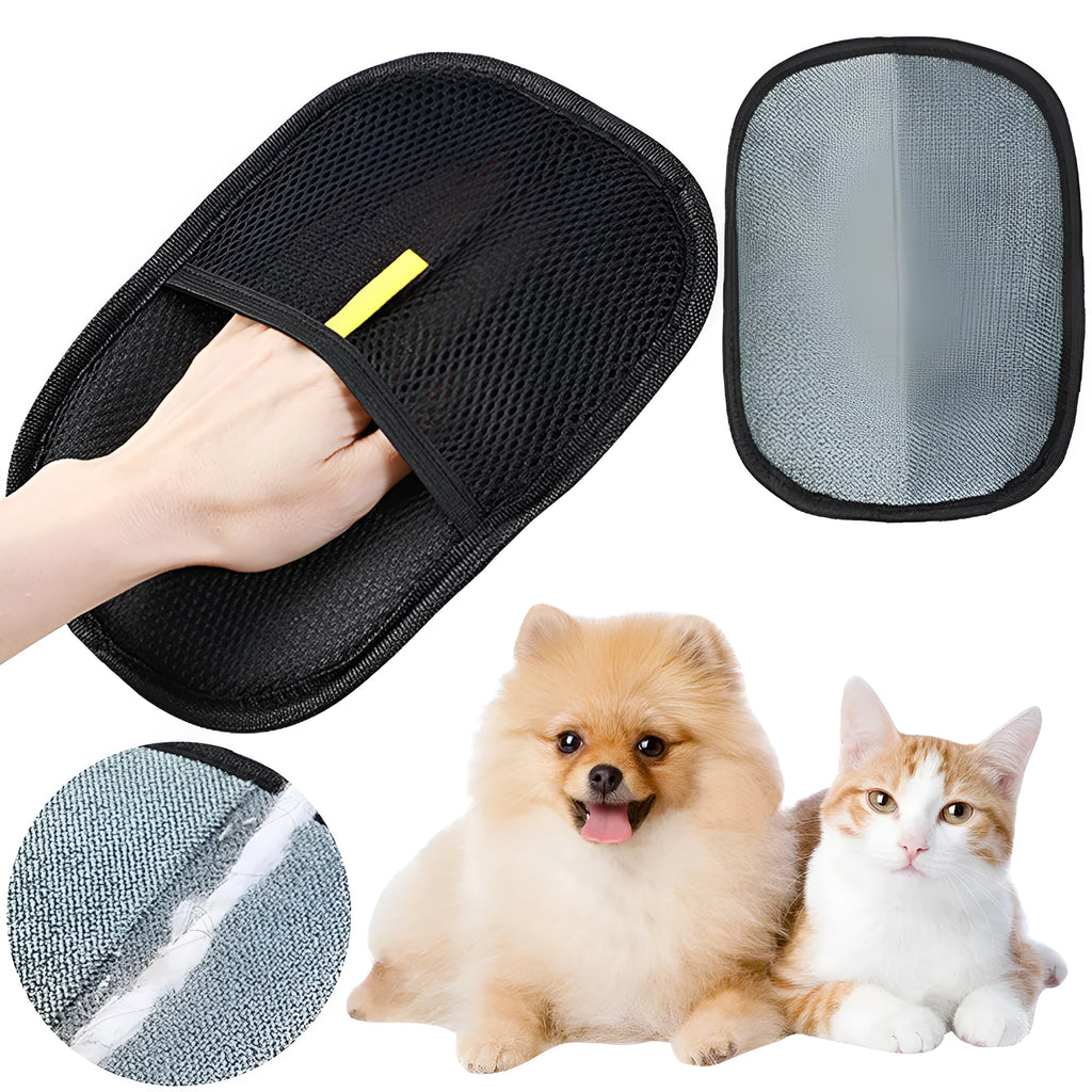 Black pet hair removal mitt gloves for dog cat rabbit grooming 24cm by 16cm