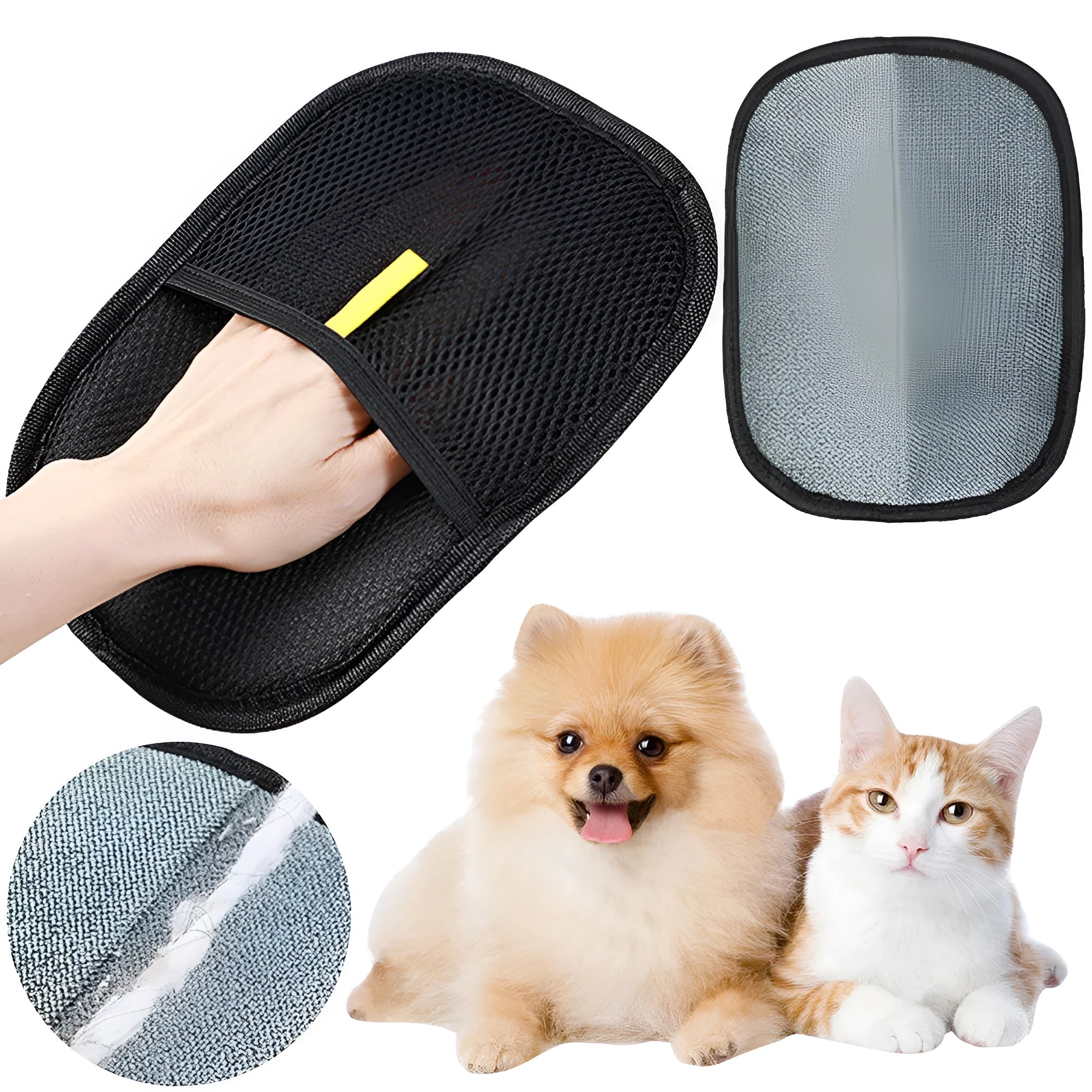 Black pet hair removal mitt gloves for dog cat rabbit grooming 24cm by 16cm