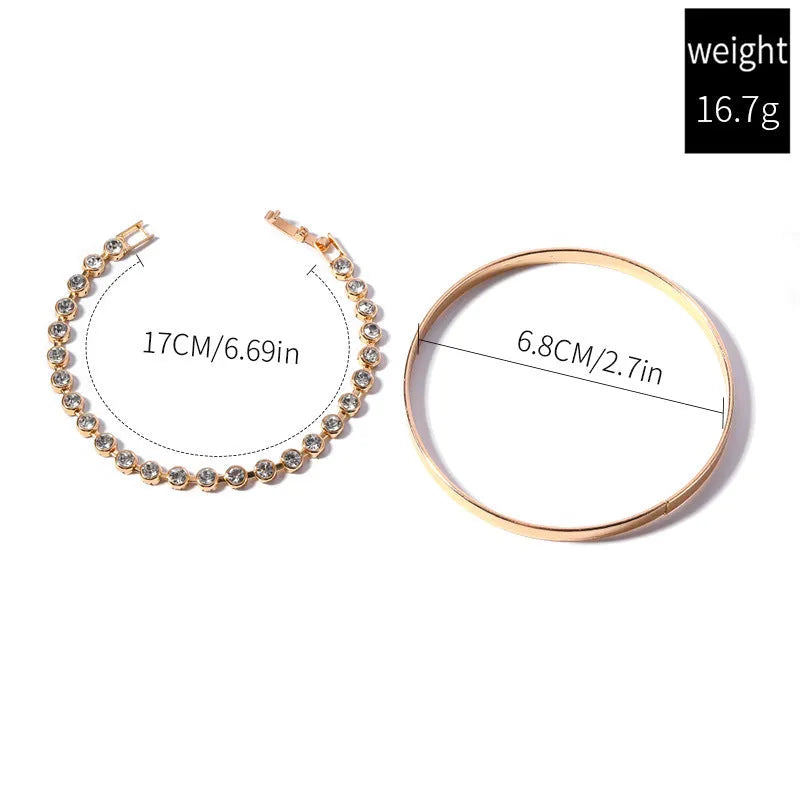 Retro zinc alloy drop shape geometric bracelet set for women gold and silver finish