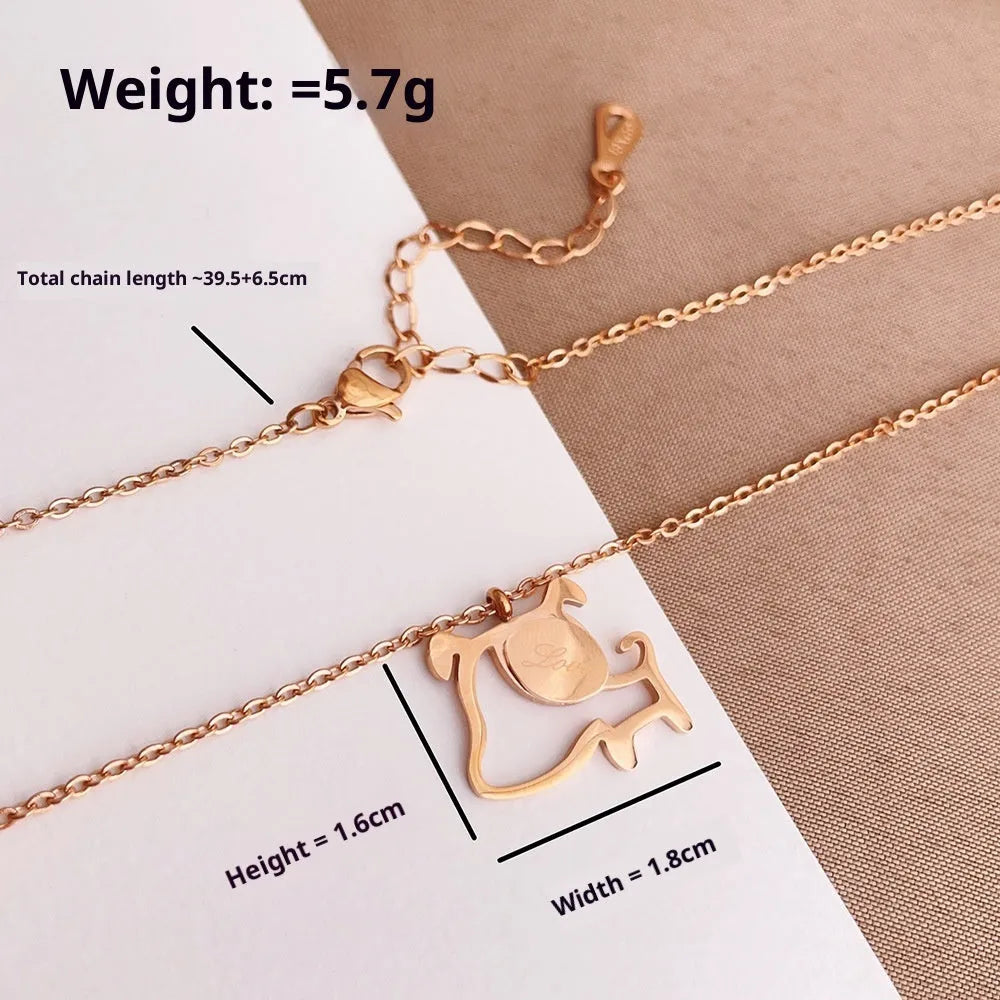 Rose gold titanium steel clavicle chain necklace with geometric line design on white background