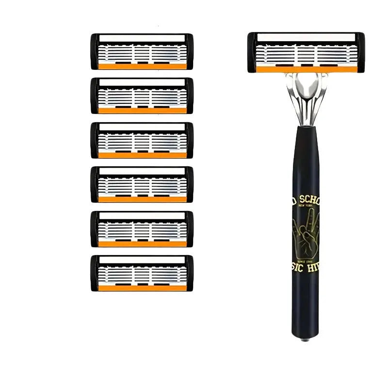 Black six-layer manual shaver handle with multiple blade configurations for barber tools