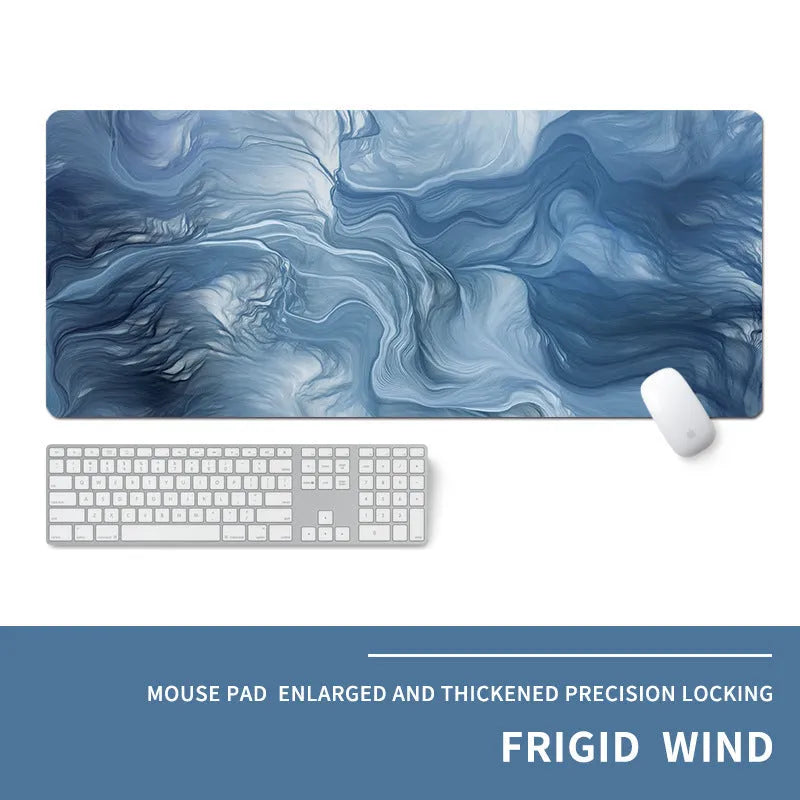 Oversized natural rubber mouse pad with thermal transfer printed cold-themed design for computer gaming desk