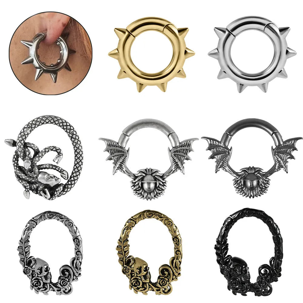 Geometric cone round solid copper magnetic ear extenders showing eight style variations