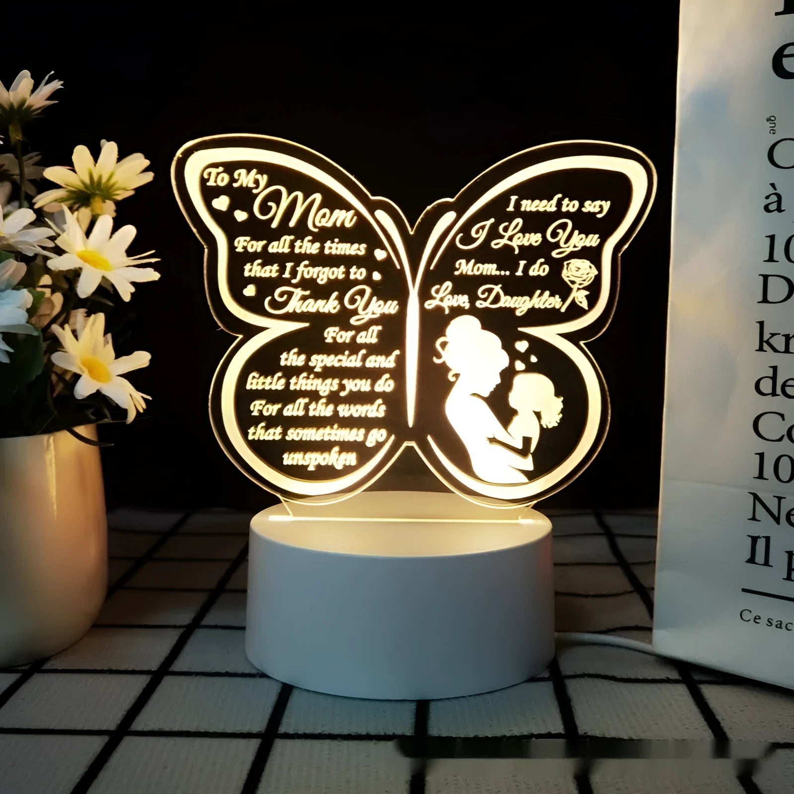 White heart shaped USB table lamp with touch control and love message display