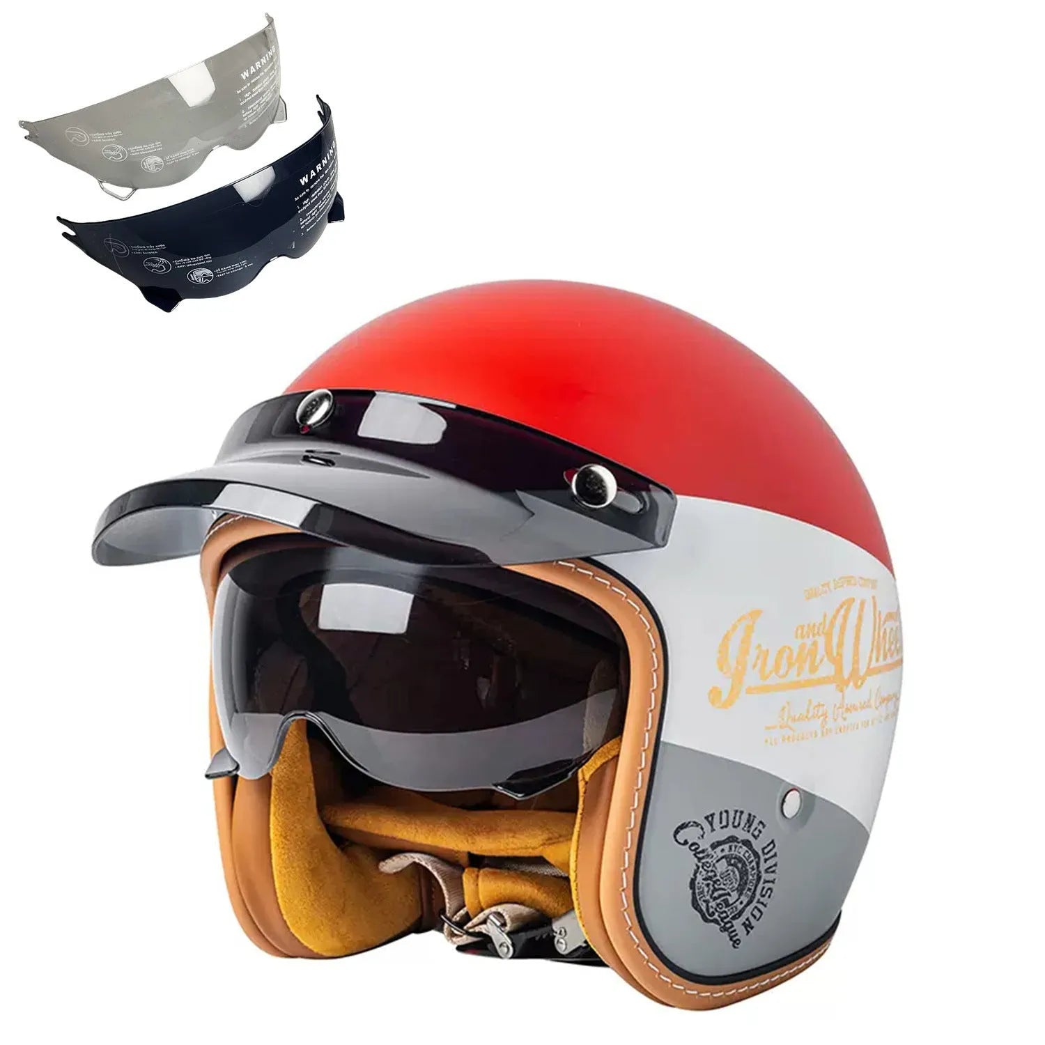 Retro outdoor half helmet for electric bike riding in ABS plastic, shown in multiple colours and sizes.