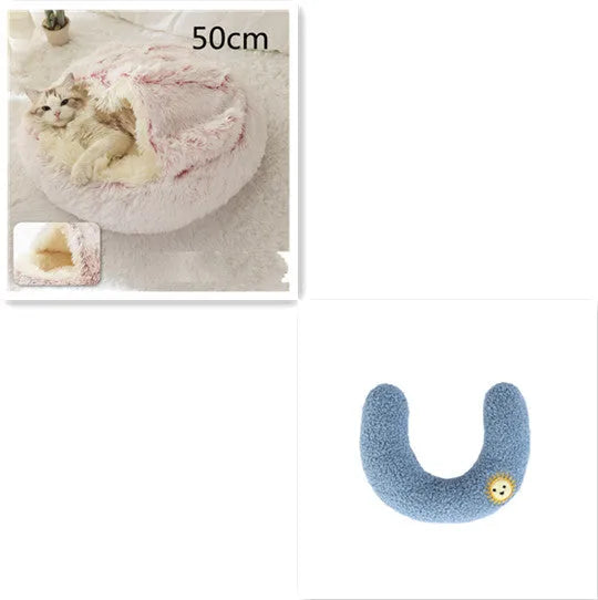 Round plush pet bed in brown for cats and small dogs, size 40cm