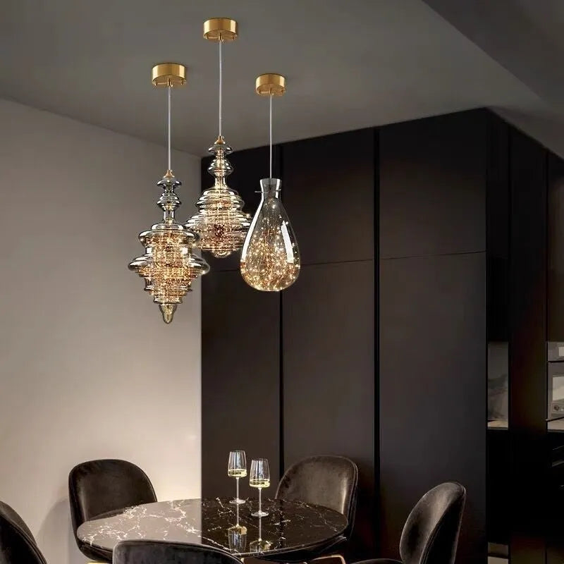 Modern simplicity style glass chandelier LED ceiling lamp with long adjustable cord