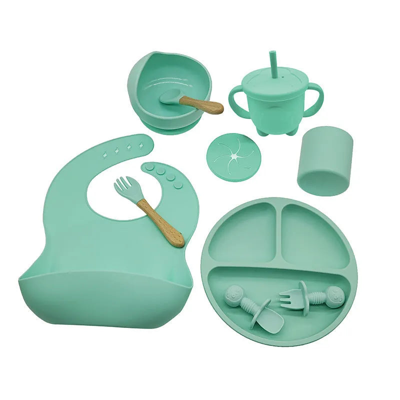Baby silicone tableware 10 piece set in simple style for feeding over 6 months