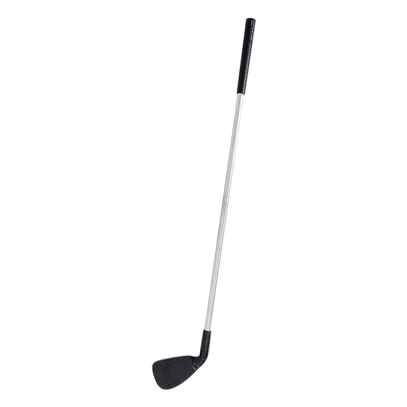 Metal golf club set showing adult and children's size options for outdoor practice.