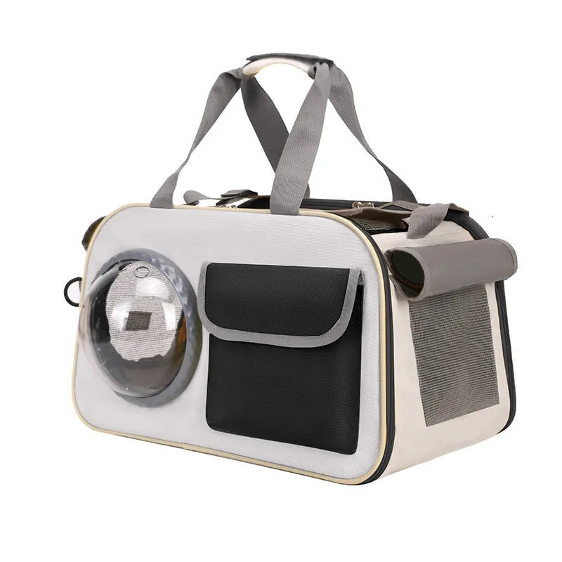 Nylon outdoor portable cat backpack in space capsule style, 15-litre capacity, crossbody strap