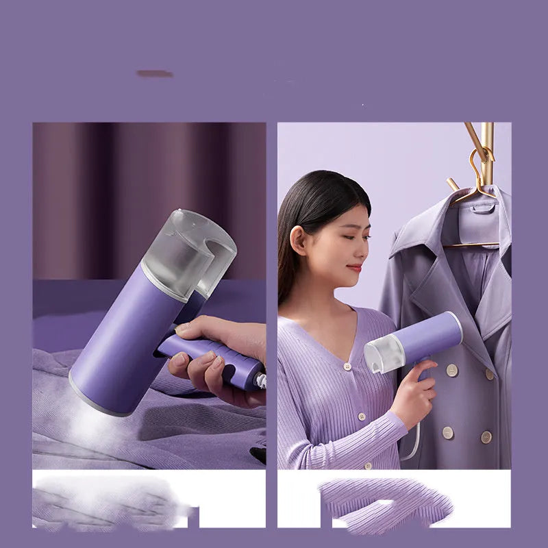 Portable handheld garment steamer in grey lotus root purple colour with foldable design