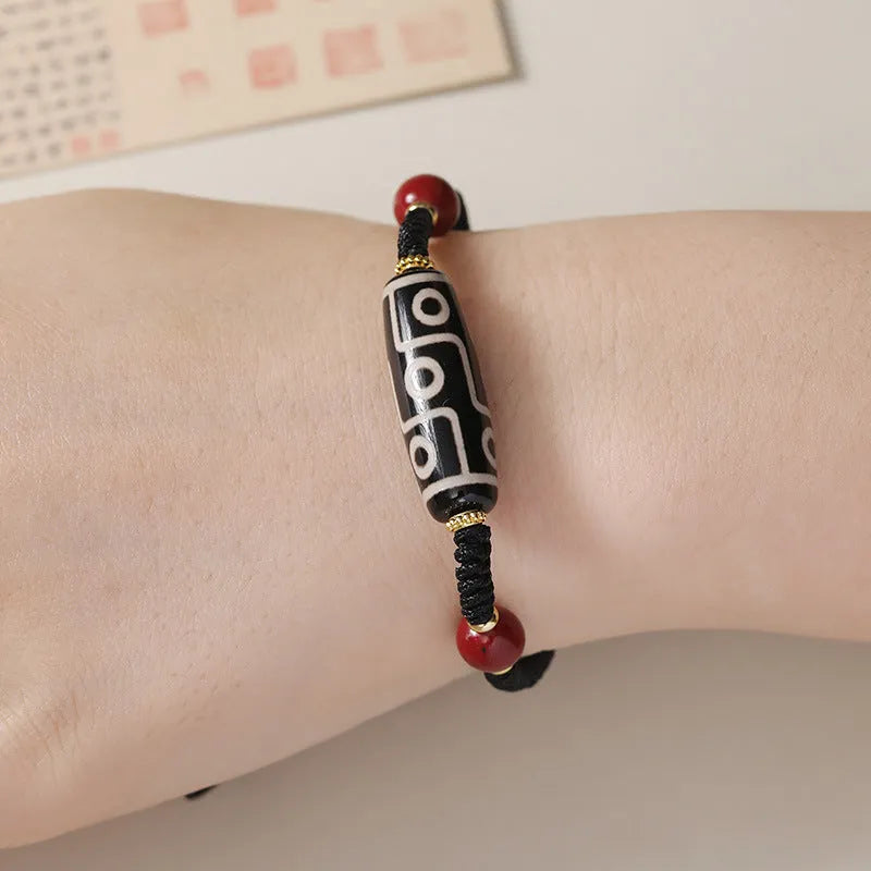 Traditional Tibetan agate Dzi bead bracelet with adjustable shrinkable band for men