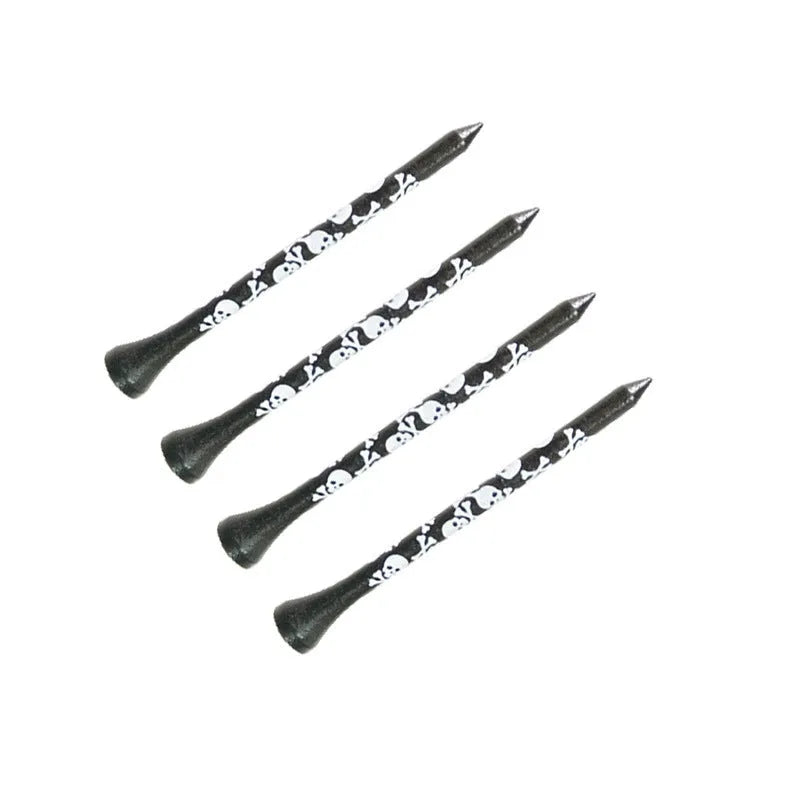 Black skull print bamboo golf spike dowel pins in 70mm and 83mm sizes