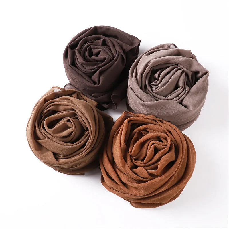 Solid colour pearl chiffon scarf 70cm x 180cm for daily head covering, hijab, or shawl use