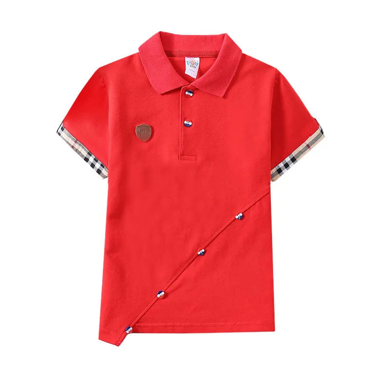 Boys' solid colour cotton t-shirt in red, navy blue, grey, and white sizes 90-130cm
