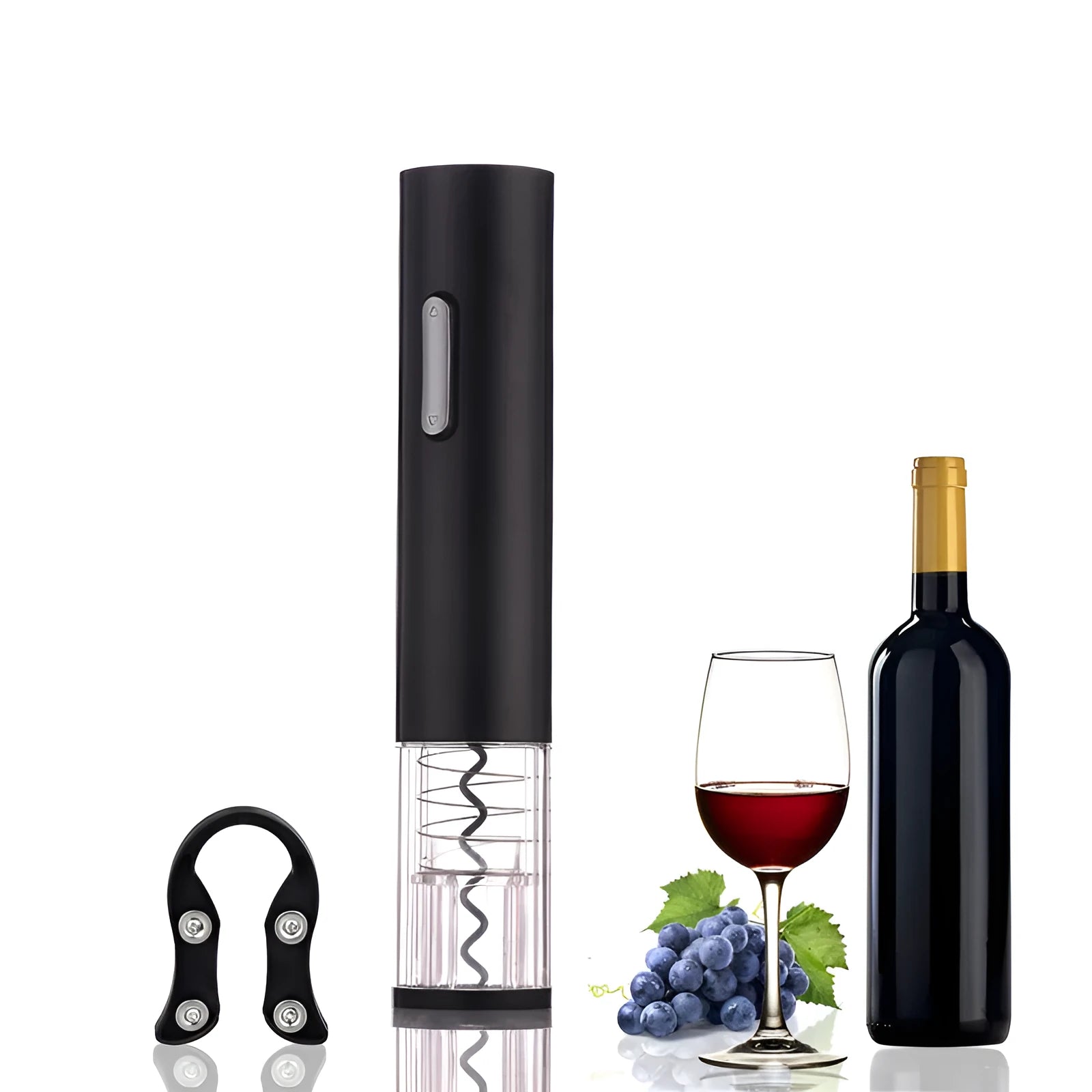 Automatic electric wine bottle opener with foil cutter in red, black, or white colour options.