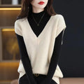 V-neck sleeveless knitted vest with 3D pattern in acrylic fabric shown in creamy-white colour