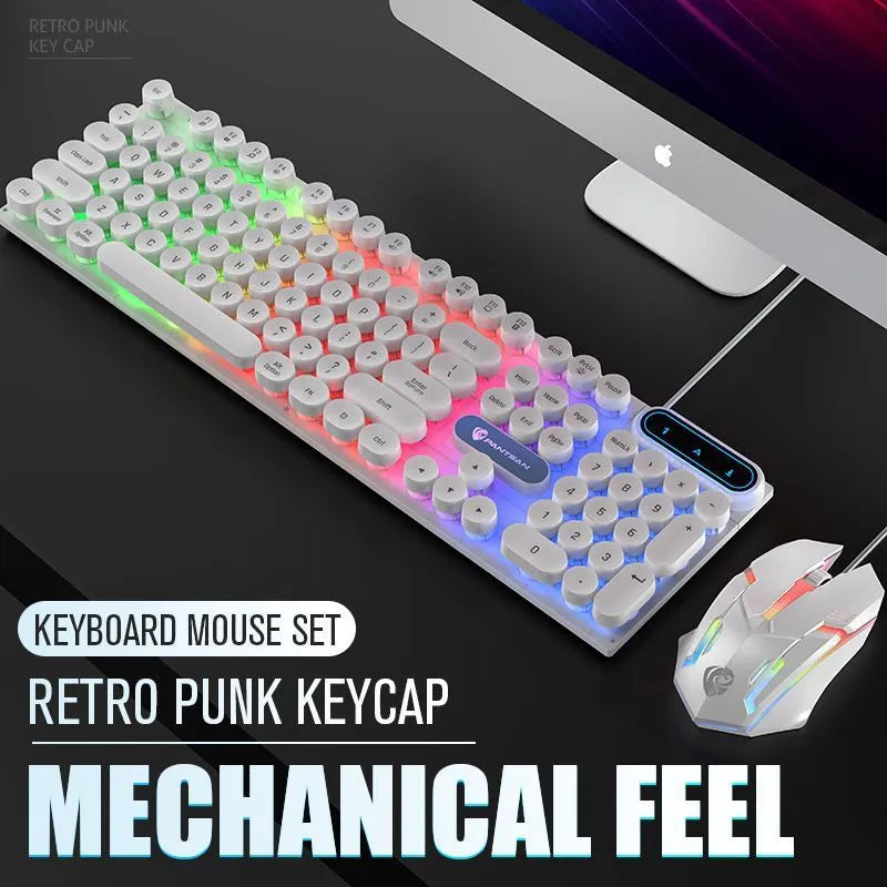Wired USB keyboard and mouse set for desktop computer in black or white with silicone material and 1.5m cable