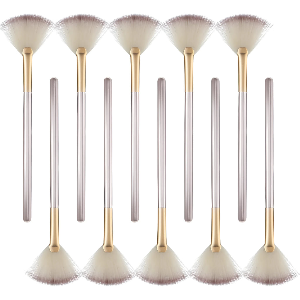 Set of 10 professional facial fan brushes with acrylic handles and protective covers