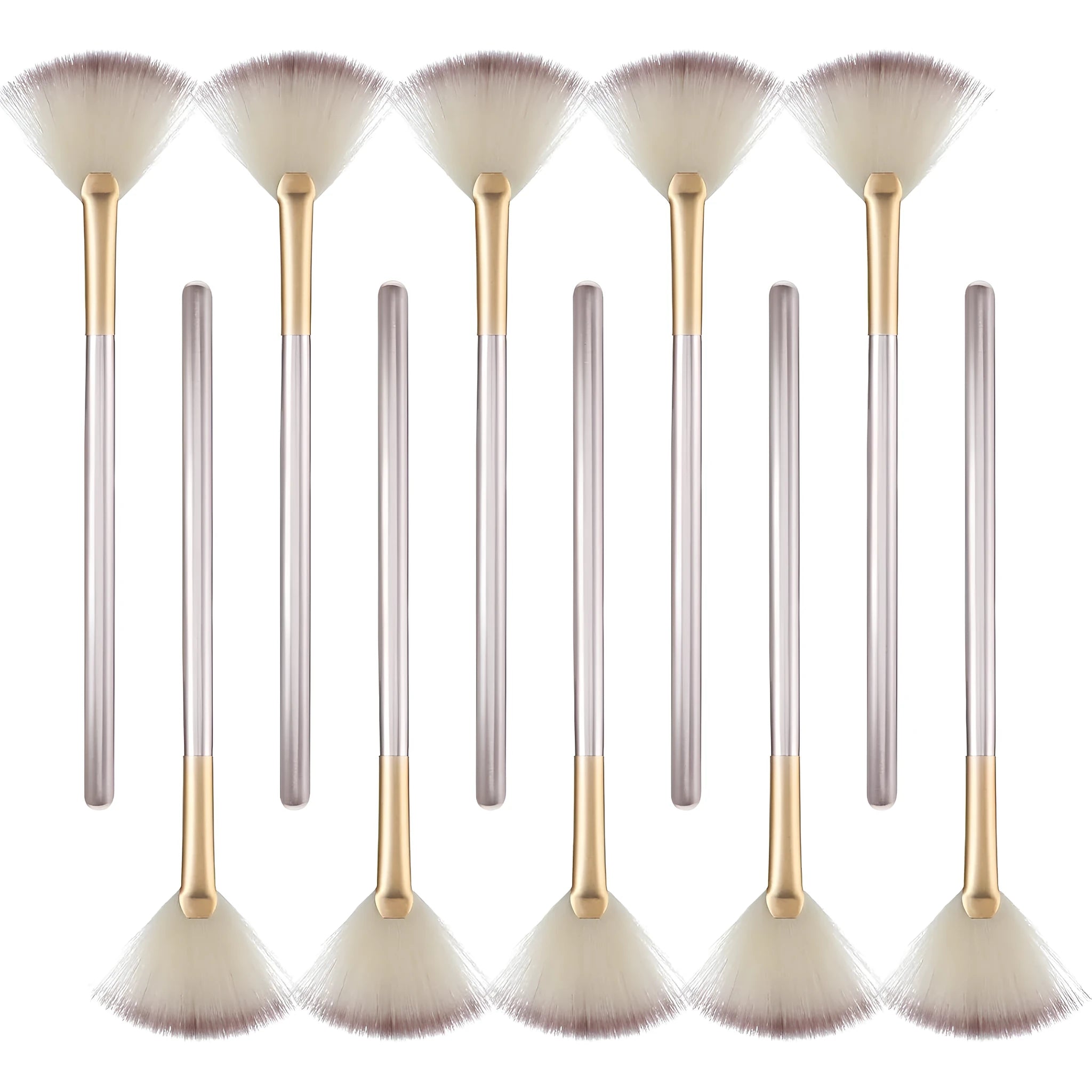 Set of 10 professional facial fan brushes with acrylic handles and protective covers