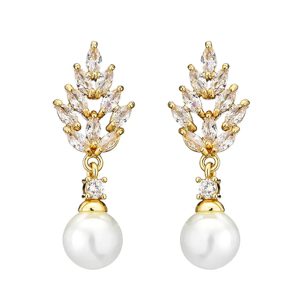 Geometric floral earrings with micro inlaid zircon in gold, platinum, or rose gold plated finish