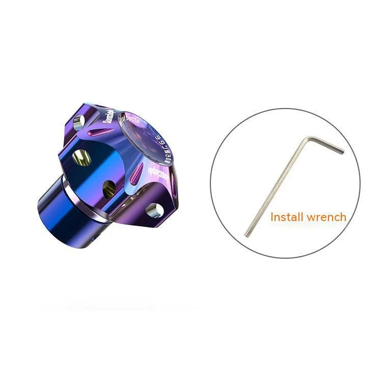 Motorcycle key head cover in T6 aluminium alloy showing hexagonal, pentagram, and plum blossom design options.