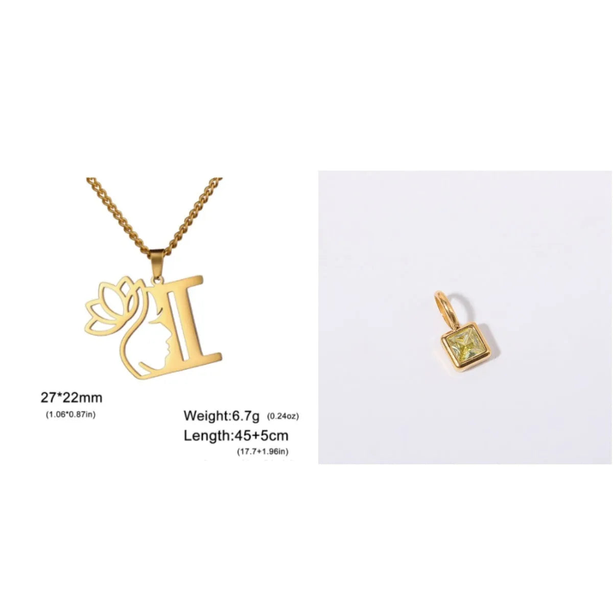 Stainless steel cross chain necklace with letter pendant in gold or silver electroplated finish
