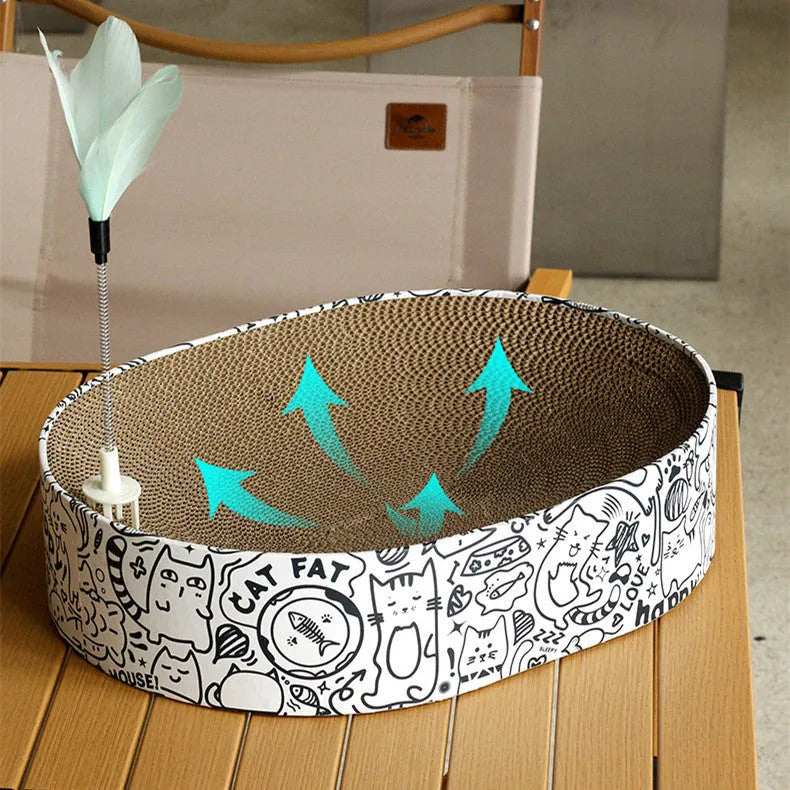 White oval cat scratch board made from corrugated paper, 33x43x10cm, single unit
