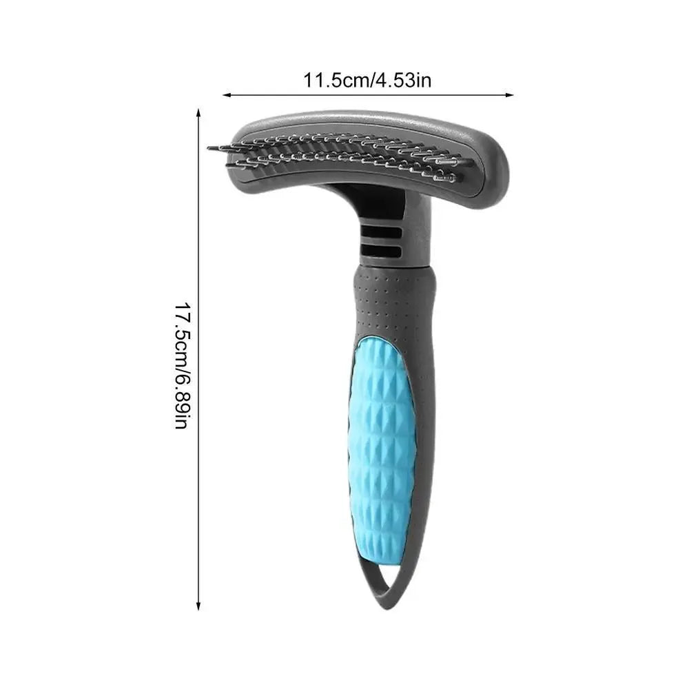 Pet grooming comb with anti-rust stainless steel teeth and ergonomic handle in pink