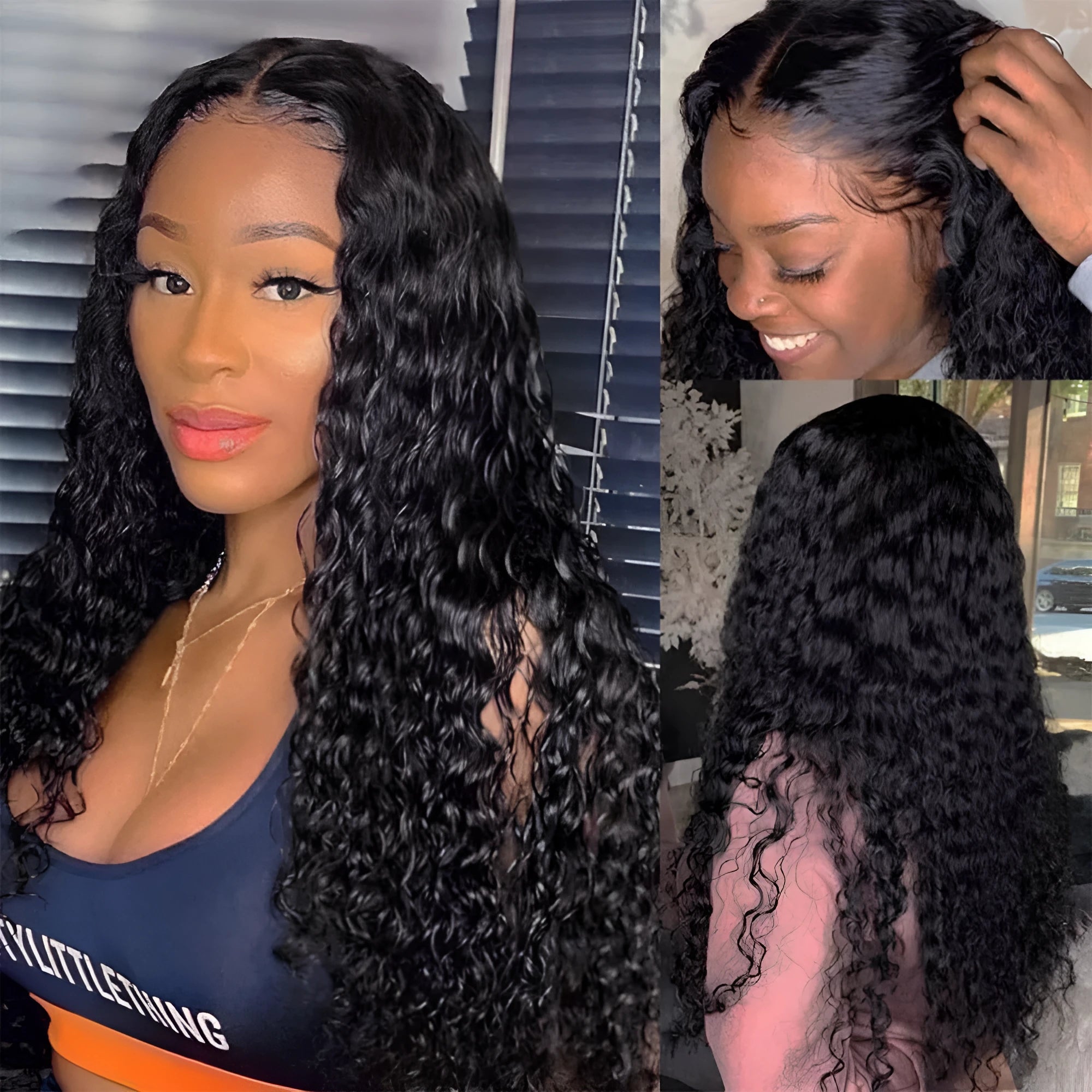 Curly human hair lace front wig for women, 150 density, full hand-woven, 13x4 lace closure, natural black colour
