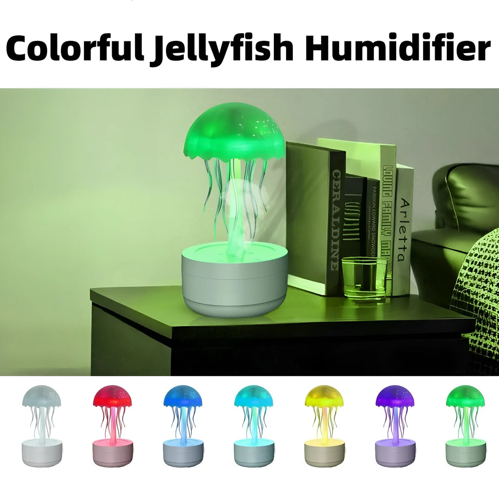 White jellyfish design humidifier and essential oil diffuser with colourful LED night light illumination