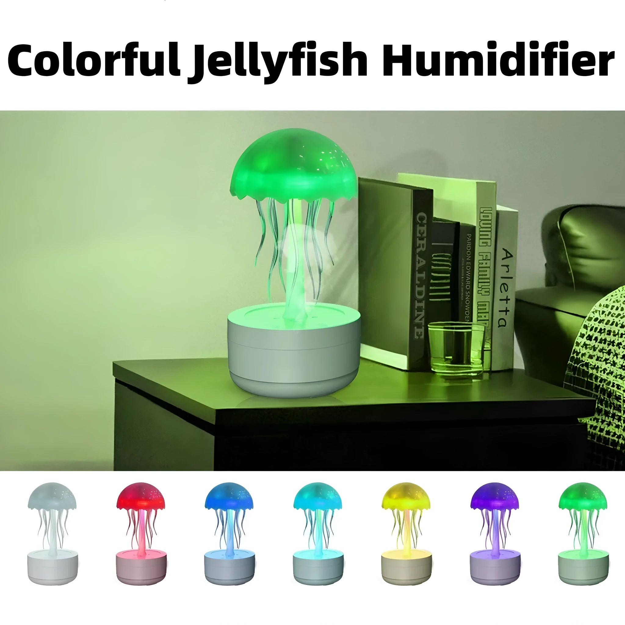 White jellyfish design humidifier and essential oil diffuser with colourful LED night light illumination