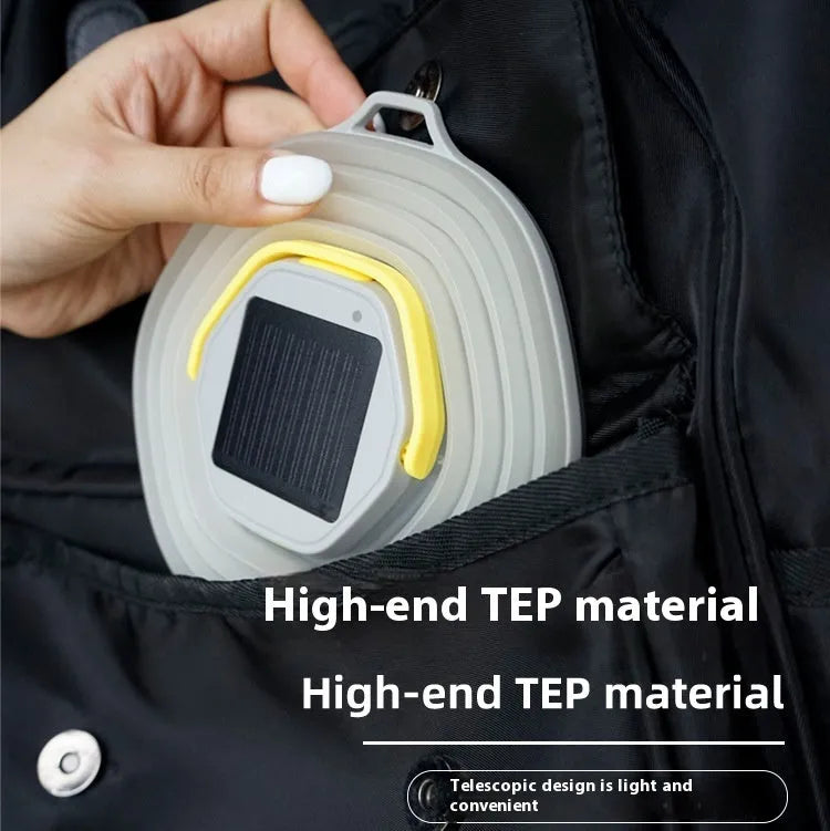 White portable camping lamp with single-button control for outdoor lighting
