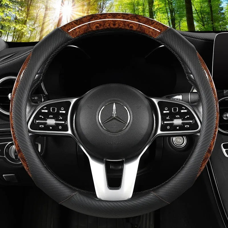 Universal car steering wheel cover in crystal leather-look finish, round or D type, black red colourway