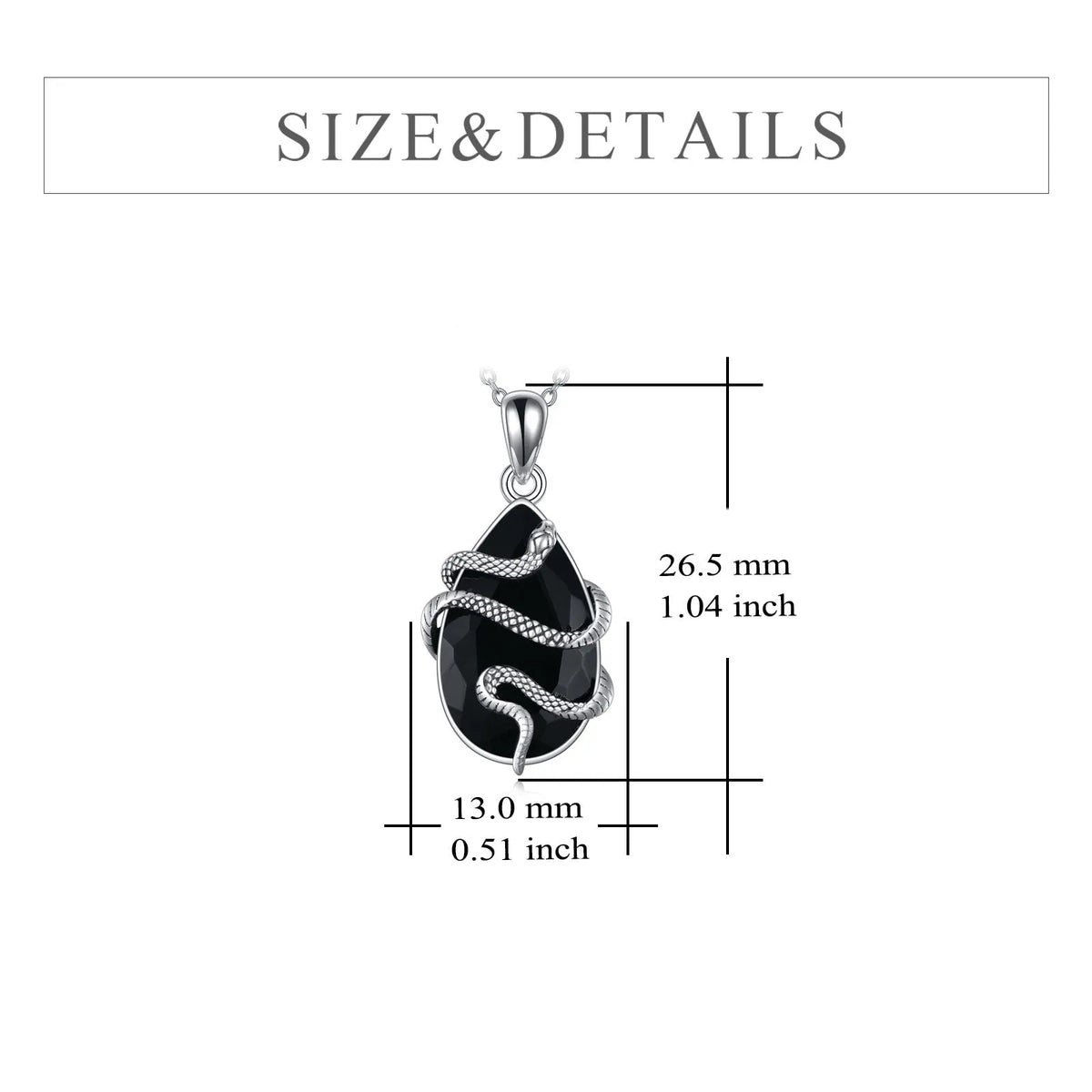 Sterling silver snake necklace with black obsidian and tourmaline teardrop crystal on an 18-inch cable chain