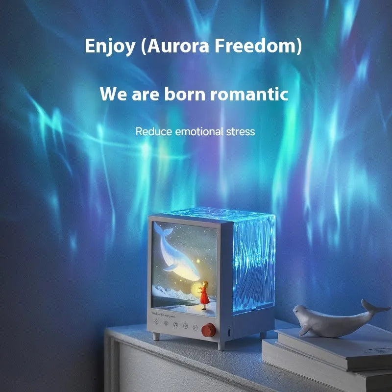 Aurora Treasure Box atmosphere projection lamp showing Star Sea Whale light effect.
