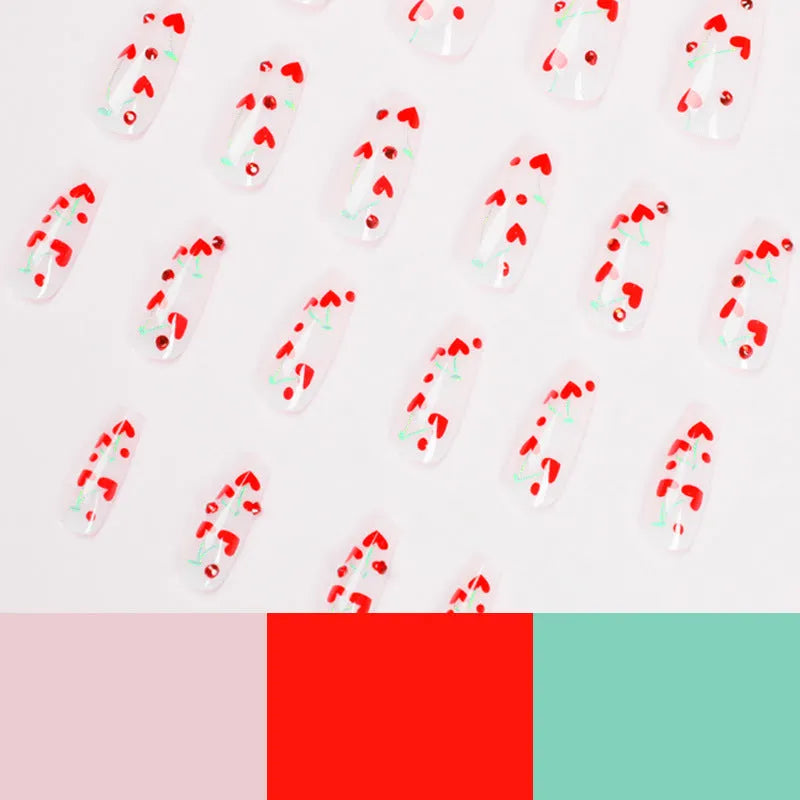 French Love Red Diamond Small Cherry nail armour decorations 24 pieces with adhesive glue