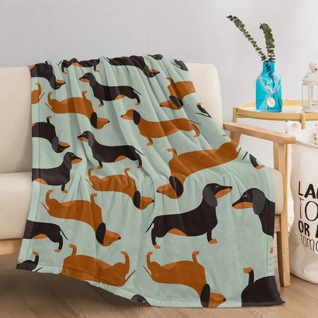 Green flannel sausage blanket with cute pet print, 75x100cm, soft and fluffy for sofa or camping use