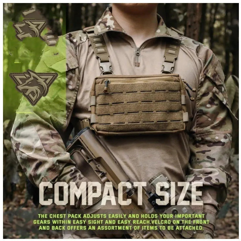 Men's outdoor tactics vest bag in waterproof Oxford cloth, 9x5.9x1.5 inches, shown in Black, Brown, or Army Green