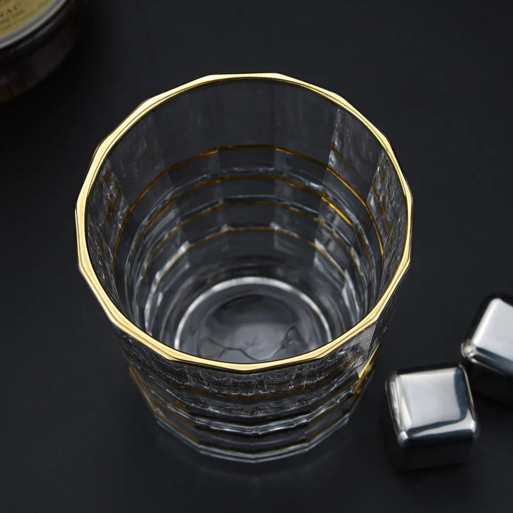 Crystal glass whiskey shot glass with gold finish and single-layer construction