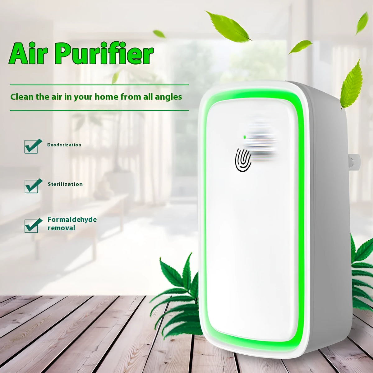 White wall-mounted plastic air purifier for 21-30 sq m rooms with anion and odour removal functions