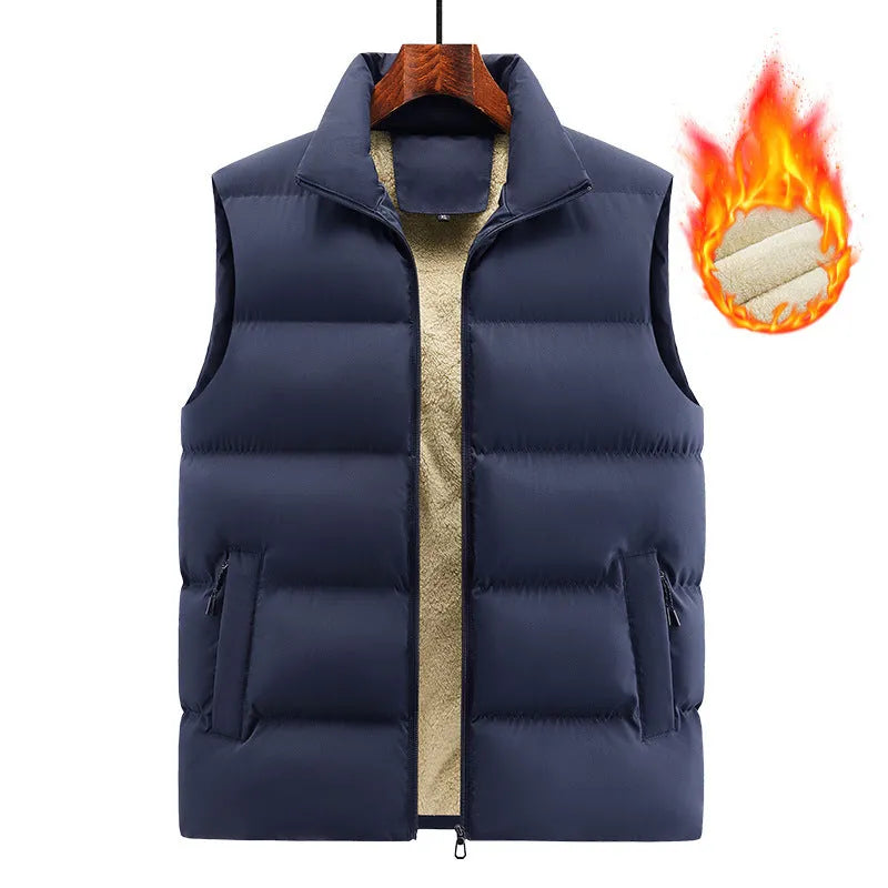 Men's striped lambswool vest for autumn and winter wear in black, dark blue and red colour options